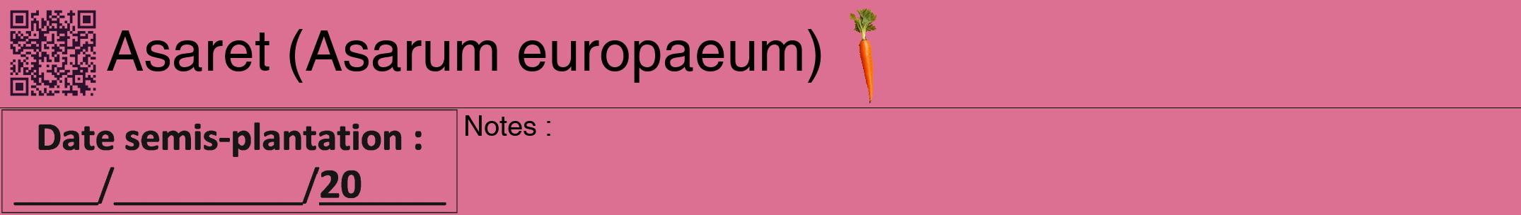 Étiquette de : Asarum europaeum - format a - style noire44hel avec qrcode et comestibilité simplifiée