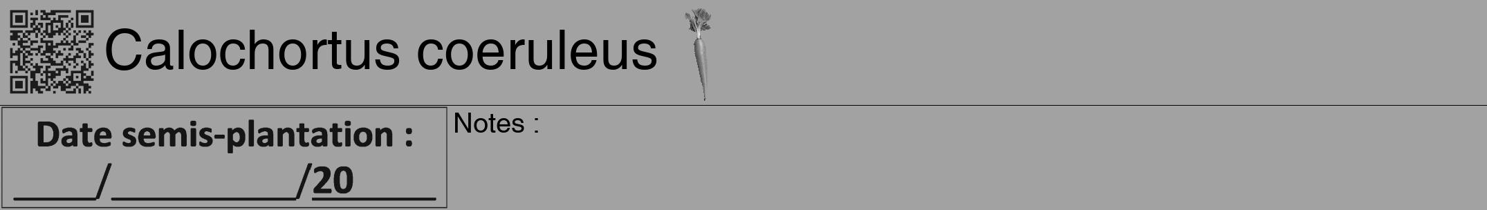 Étiquette de : Calochortus coeruleus - format a - style noire38hel avec qrcode et comestibilité simplifiée
