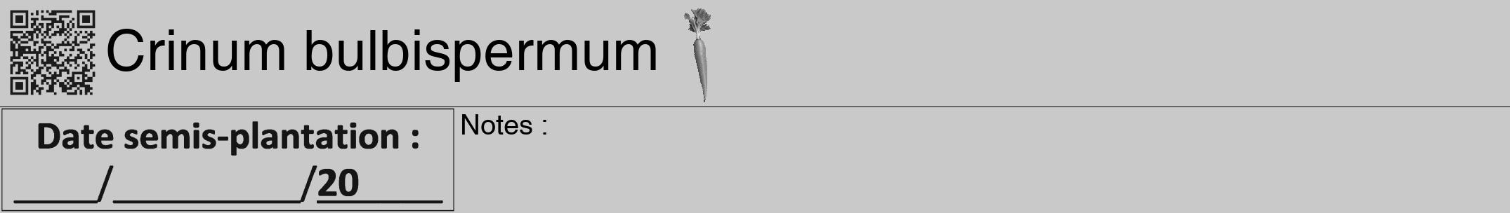 Étiquette de : Crinum bulbispermum - format a - style noire54hel avec qrcode et comestibilité simplifiée