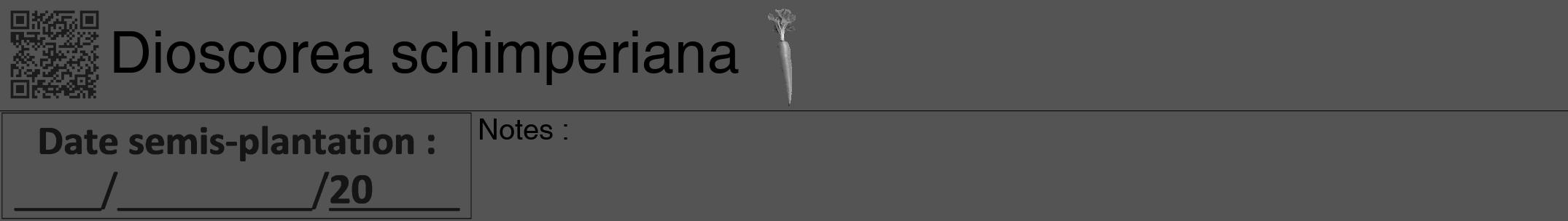 Étiquette de : Dioscorea schimperiana - format a - style noire36hel avec qrcode et comestibilité simplifiée