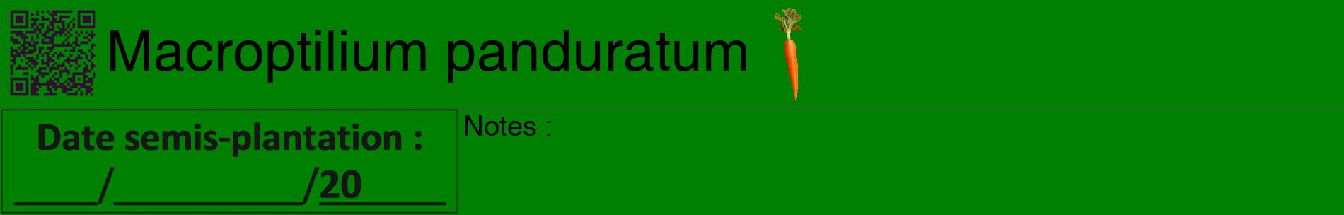 Étiquette de : Macroptilium panduratum - format a - style noire9basiquehel avec qrcode et comestibilité simplifiée