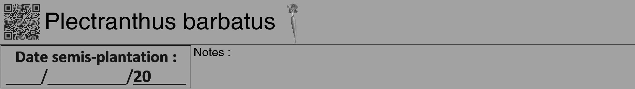 Étiquette de : Plectranthus barbatus - format a - style noire38hel avec qrcode et comestibilité simplifiée