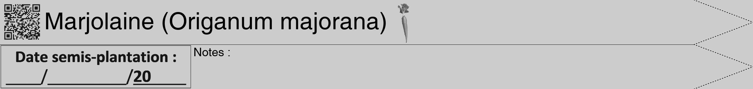 Étiquette de : Origanum majorana - format b - style noire0hel avec qrcode et comestibilité simplifiée