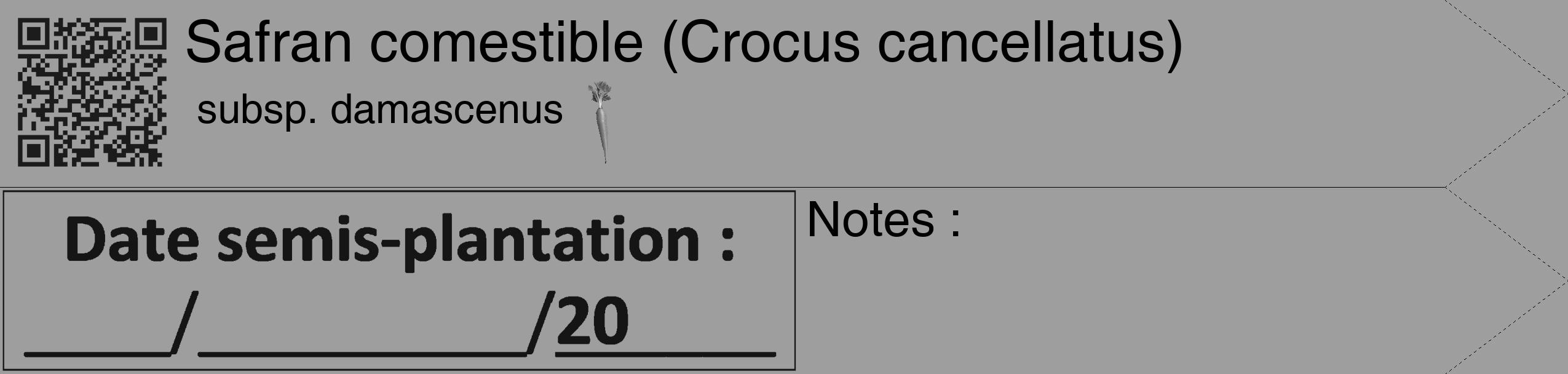 Étiquette de : Crocus cancellatus subsp. damascenus - format c - style noire42_simple_simplehel avec qrcode et comestibilité simplifiée