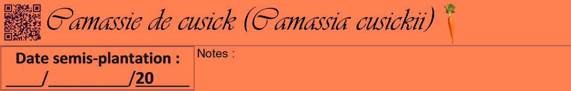 Étiquette de : Camassia cusickii - format a - style noire24basiqueviv avec qrcode et comestibilité simplifiée