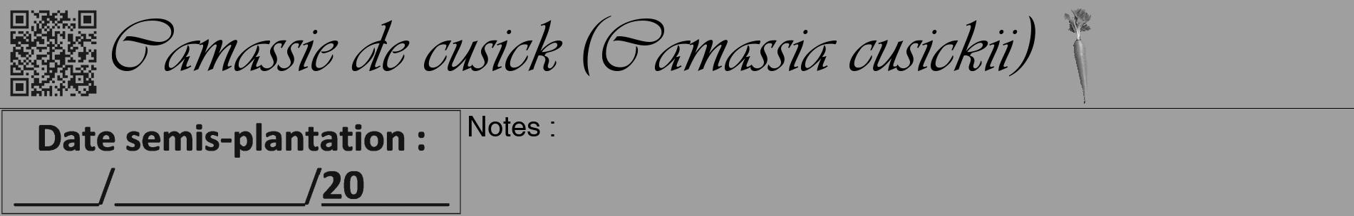 Étiquette de : Camassia cusickii - format a - style noire24basiqueviv avec qrcode et comestibilité simplifiée