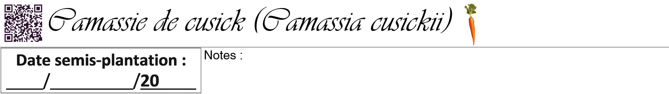 Étiquette de : Camassia cusickii - format a - style noire60viv avec qrcode et comestibilité simplifiée