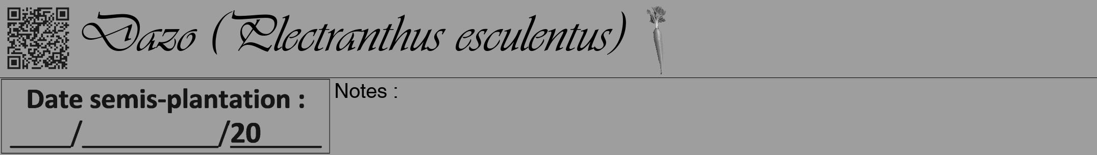 Étiquette de : Plectranthus esculentus - format a - style noire42viv avec qrcode et comestibilité simplifiée