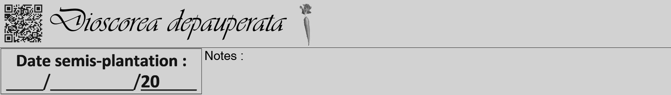 Étiquette de : Dioscorea depauperata - format a - style noire14viv avec qrcode et comestibilité simplifiée