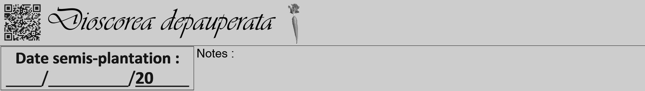 Étiquette de : Dioscorea depauperata - format a - style noire41viv avec qrcode et comestibilité simplifiée