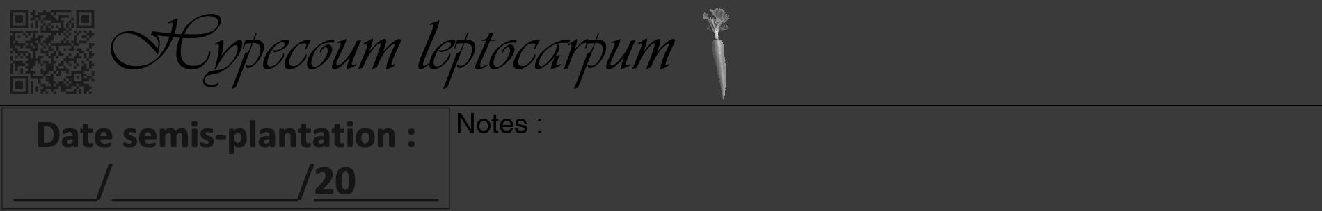 Étiquette de : Hypecoum leptocarpum - format a - style noire8basiqueviv avec qrcode et comestibilité simplifiée