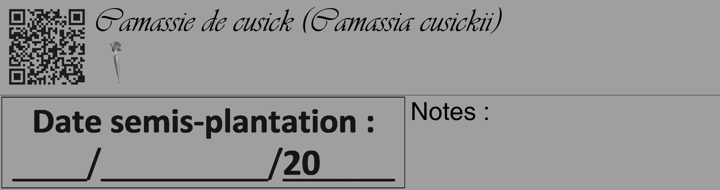 Étiquette de : Camassia cusickii - format c - style noire24basique_basique_basiqueviv avec qrcode et comestibilité simplifiée