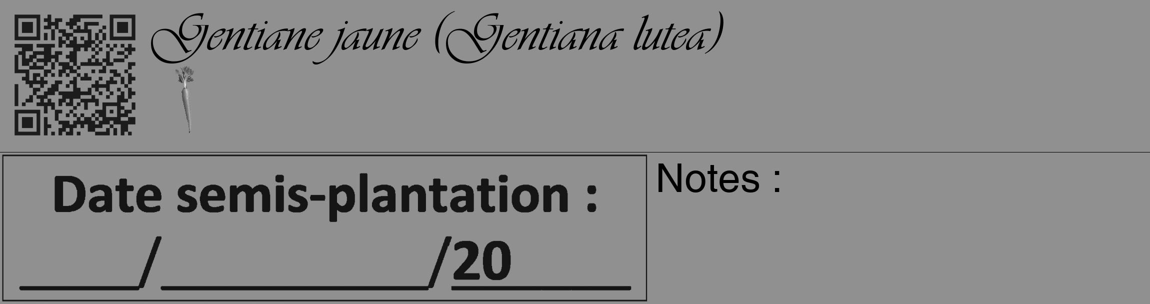 Étiquette de : Gentiana lutea - format c - style noire4_basique_basiqueviv avec qrcode et comestibilité simplifiée