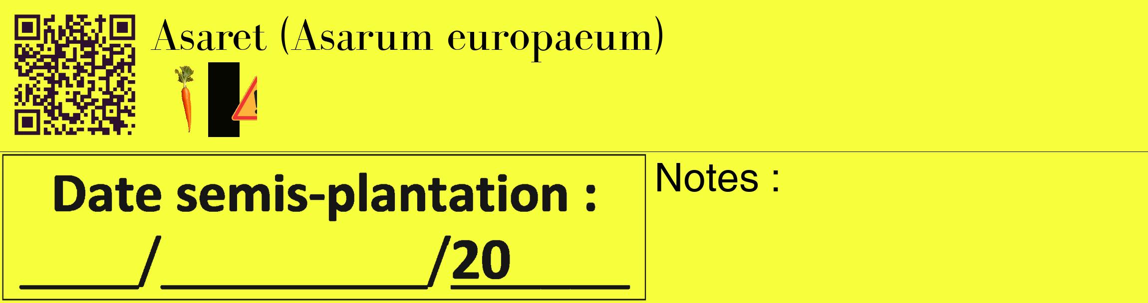 Étiquette de : Asarum europaeum - format c - style noire18_basique_basiquebod avec qrcode et comestibilité simplifiée
