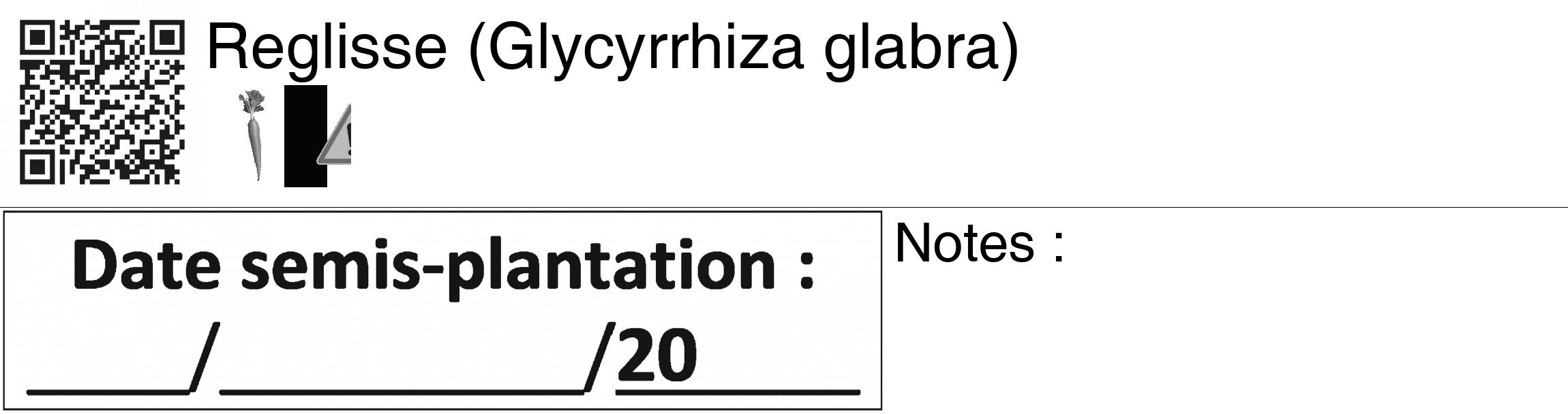 Étiquette de : Glycyrrhiza glabra - format c - style noire60_basiquegrrvhel avec qrcode et comestibilité simplifiée