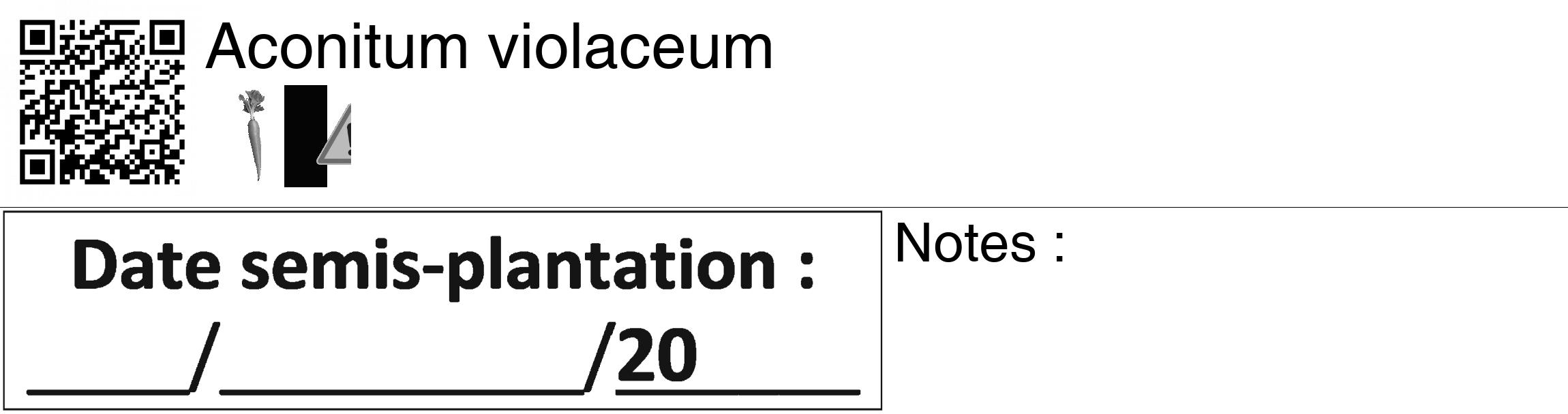 Étiquette de : Aconitum violaceum - format c - style noire60_basiquegrrvhel avec qrcode et comestibilité simplifiée