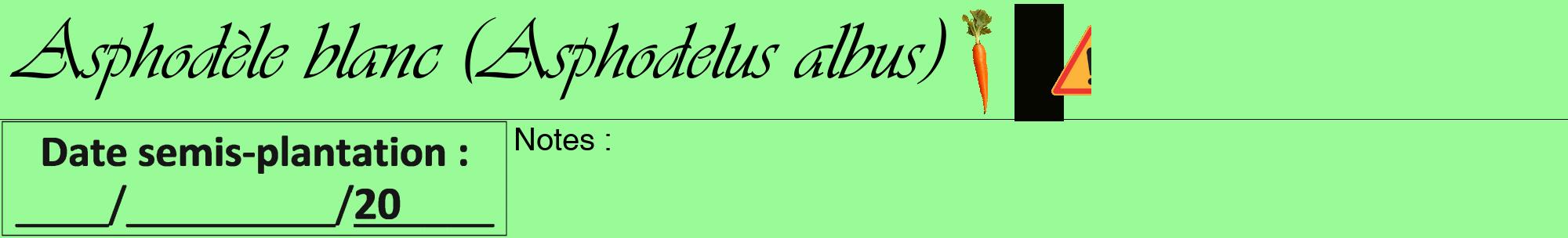 Étiquette de : Asphodelus albus - format a - style noire14viv avec comestibilité simplifiée