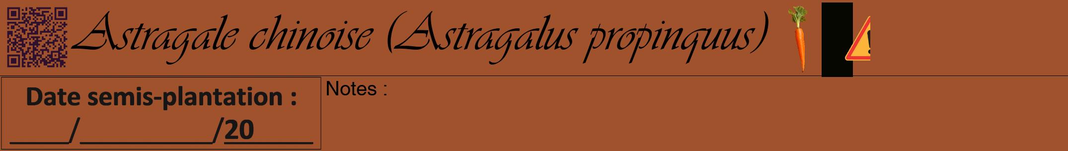 Étiquette de : Astragalus propinquus - format a - style noire32viv avec qrcode et comestibilité simplifiée