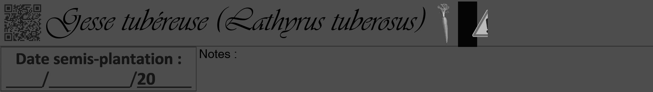 Étiquette de : Lathyrus tuberosus - format a - style noire28viv avec qrcode et comestibilité simplifiée