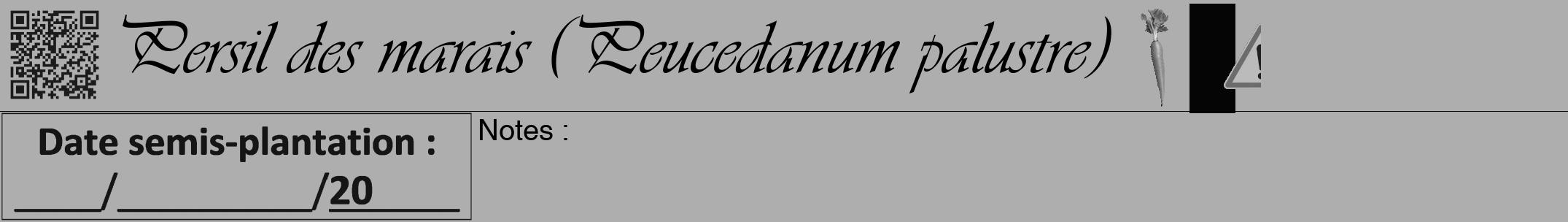 Étiquette de : Peucedanum palustre - format a - style noire53simpleviv avec qrcode et comestibilité simplifiée