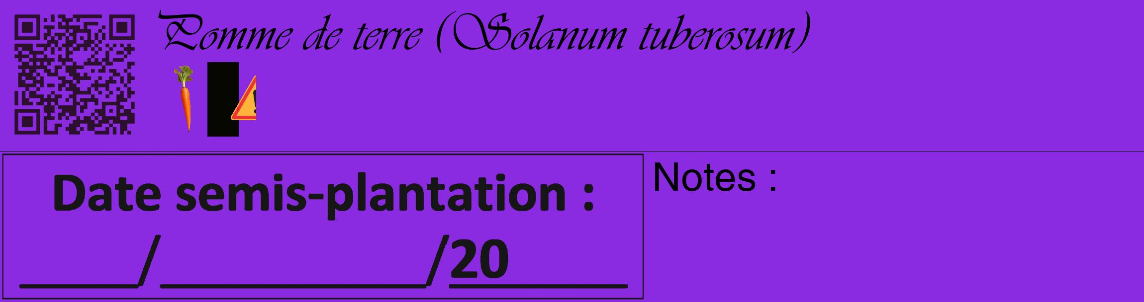 Étiquette de : Solanum tuberosum - format c - style noire49_basique_basiqueviv avec qrcode et comestibilité simplifiée