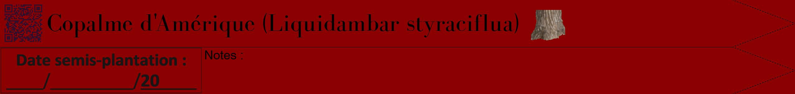 Étiquette de : Liquidambar styraciflua - format b - style noire34bod avec qrcode et comestibilité simplifiée