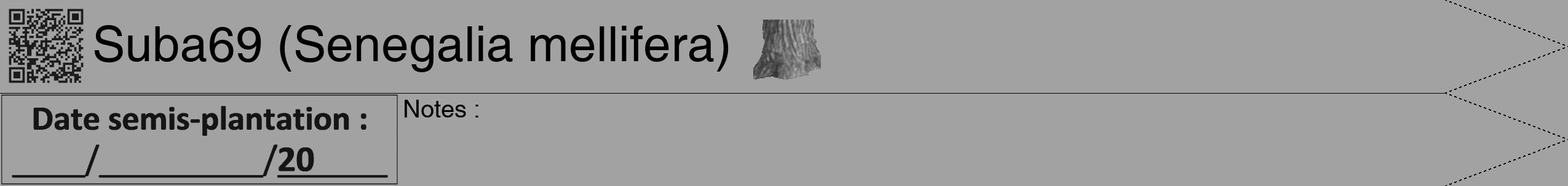 Étiquette de : Senegalia mellifera - format b - style noire38hel avec qrcode et comestibilité simplifiée