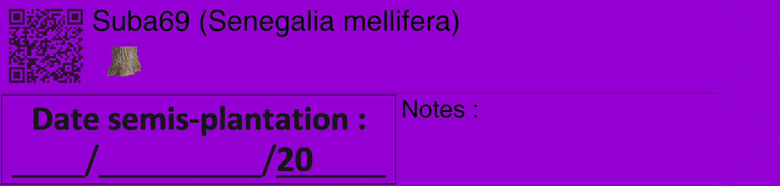 Étiquette de : Senegalia mellifera - format c - style noire48_simple_simplehel avec qrcode et comestibilité simplifiée