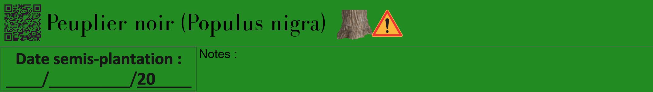 Étiquette de : Populus nigra - format a - style noire10bod avec qrcode et comestibilité simplifiée