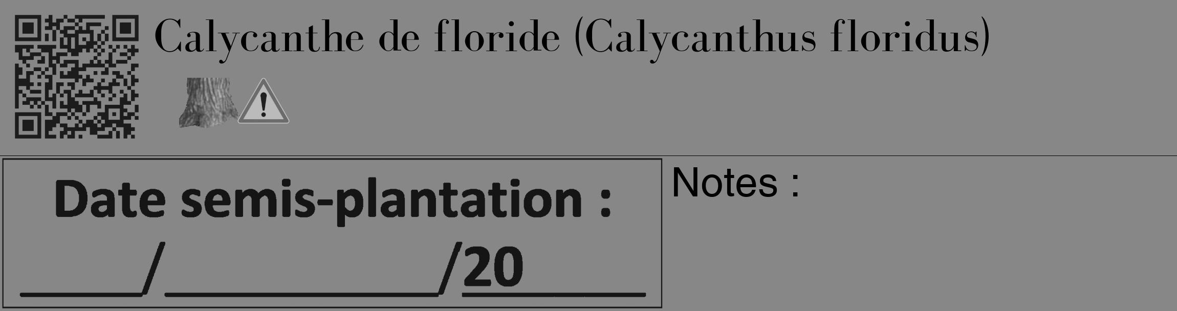 Étiquette de : Calycanthus floridus - format c - style noire12_basique_basiquebod avec qrcode et comestibilité simplifiée
