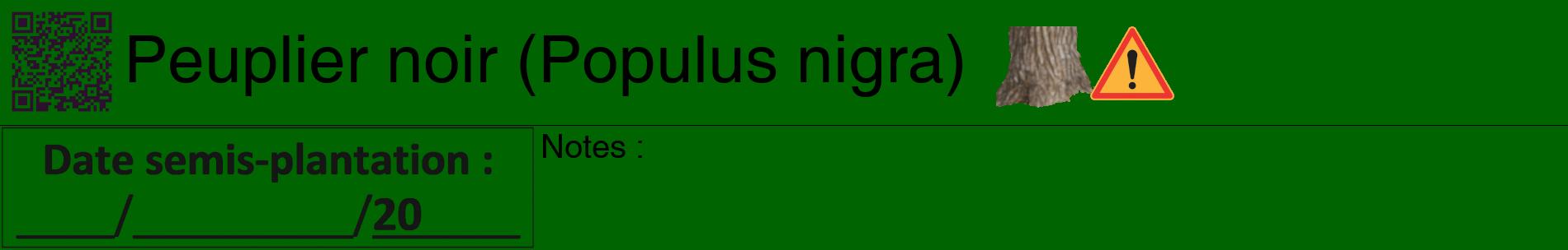 Étiquette de : Populus nigra - format a - style noire8basiquehel avec qrcode et comestibilité simplifiée