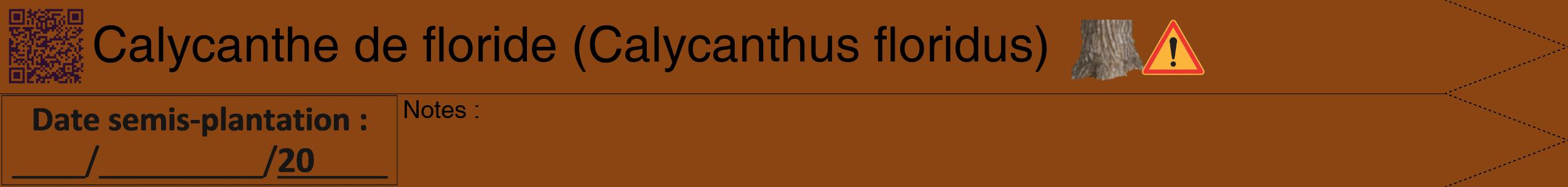 Étiquette de : Calycanthus floridus - format b - style noire30simplehel avec qrcode et comestibilité simplifiée