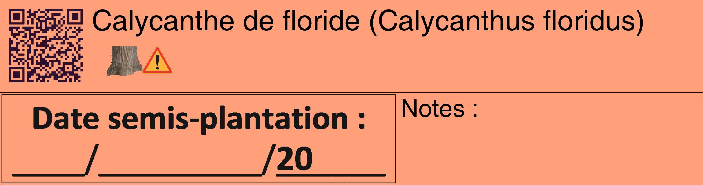 Étiquette de : Calycanthus floridus - format c - style noire39_basique_basiquehel avec qrcode et comestibilité simplifiée