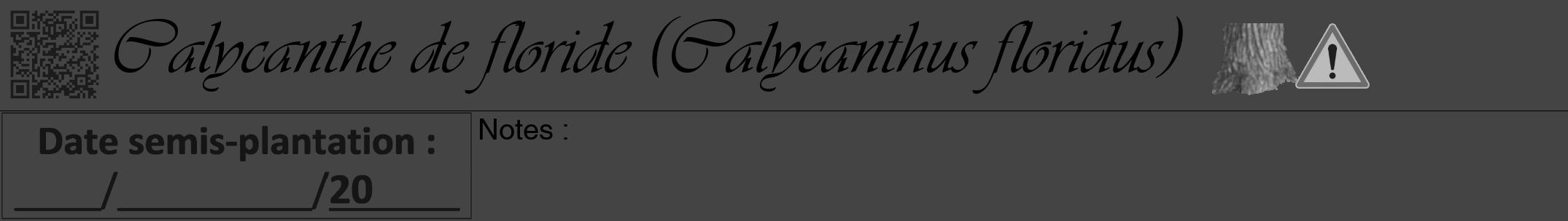Étiquette de : Calycanthus floridus - format a - style noire48viv avec qrcode et comestibilité simplifiée