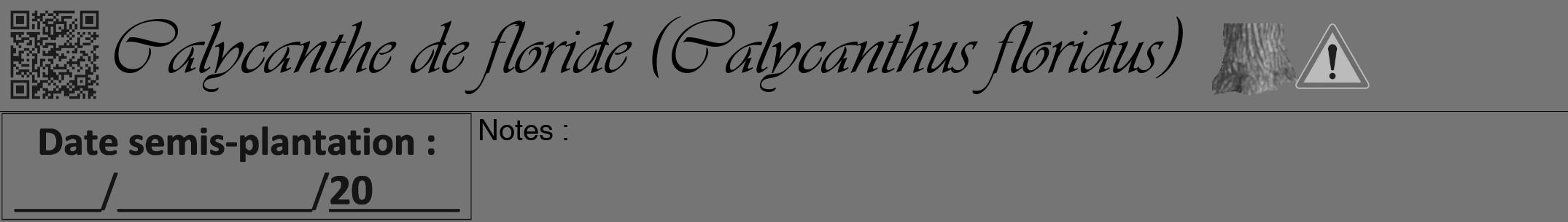 Étiquette de : Calycanthus floridus - format a - style noire5viv avec qrcode et comestibilité simplifiée
