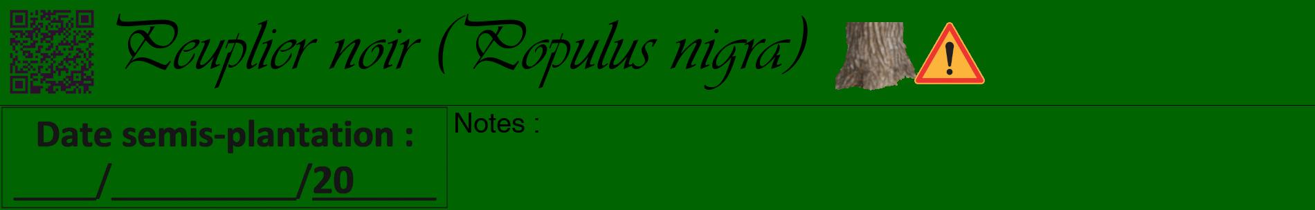 Étiquette de : Populus nigra - format a - style noire8basiqueviv avec qrcode et comestibilité simplifiée