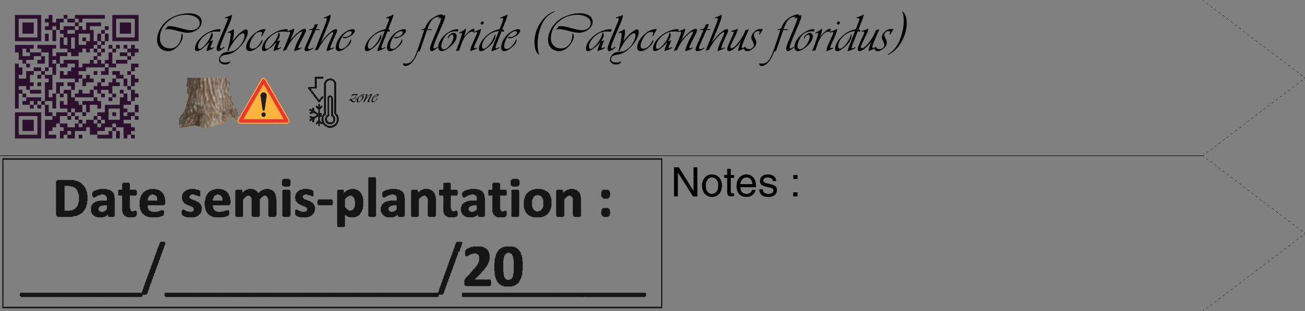 Étiquette de : Calycanthus floridus - format c - style noire57_simple_simpleviv avec qrcode et comestibilité simplifiée