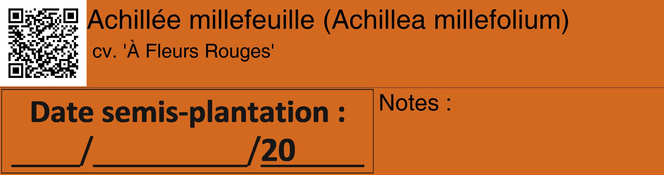Étiquette de : Achillea millefolium cv. 'À Fleurs Rouges' - format c - style noire31_basique_basiquehel avec qrcode et comestibilité