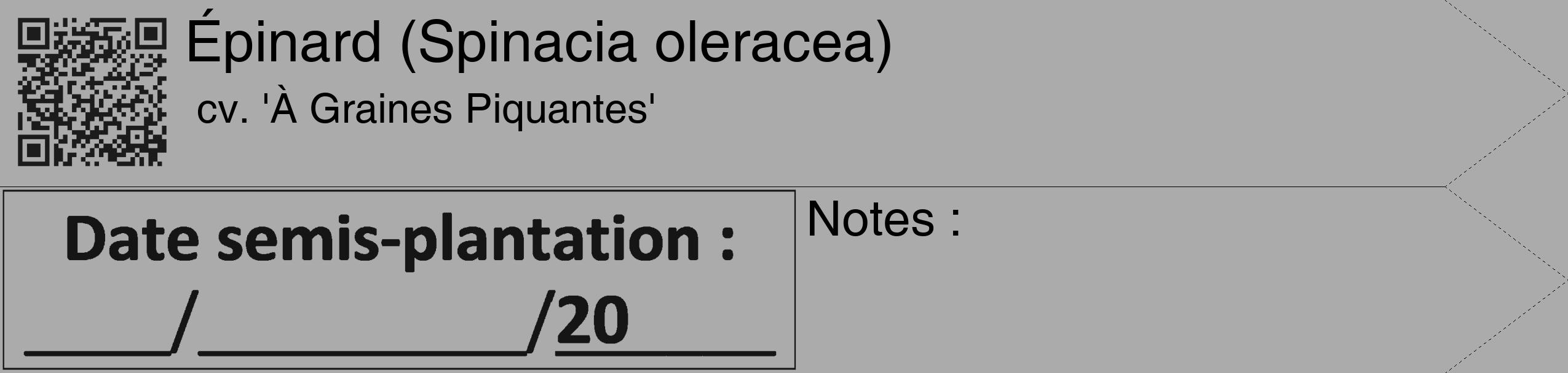 Étiquette de : Spinacia oleracea cv. 'À Graines Piquantes' - format c - style noire37_simple_simplehel avec qrcode et comestibilité