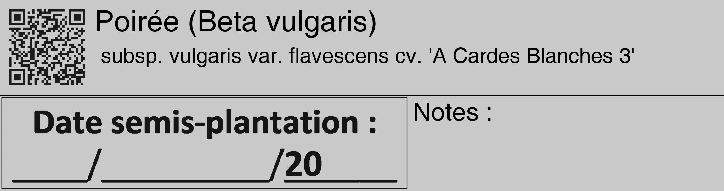 Étiquette de : Beta vulgaris subsp. vulgaris var. flavescens cv. 'A Cardes Blanches 3' - format c - style noire54_basique_basiquehel avec qrcode et comestibilité