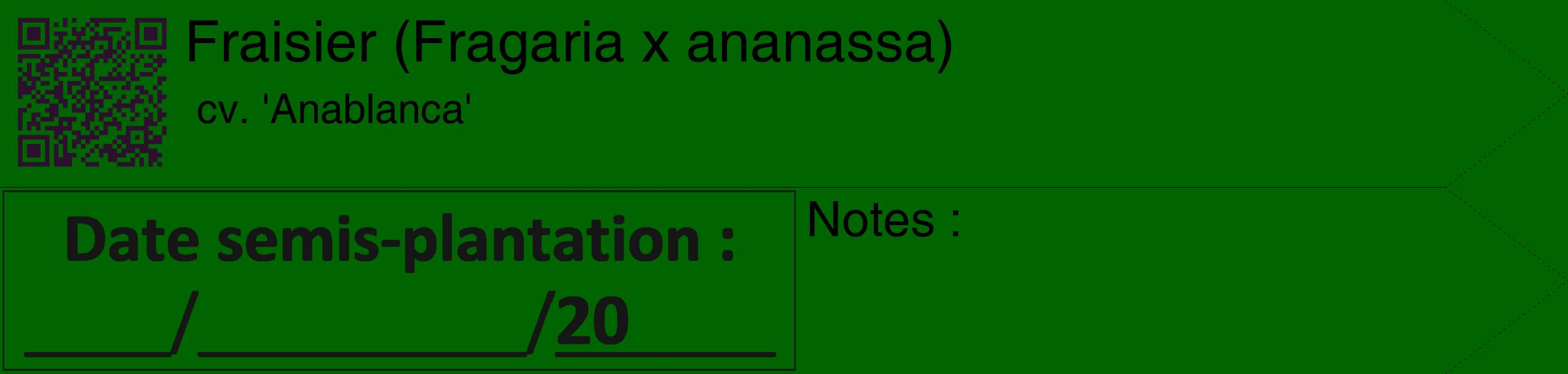 Étiquette de : Fragaria x ananassa cv. 'Anablanca' - format c - style noire8_simple_simplehel avec qrcode et comestibilité