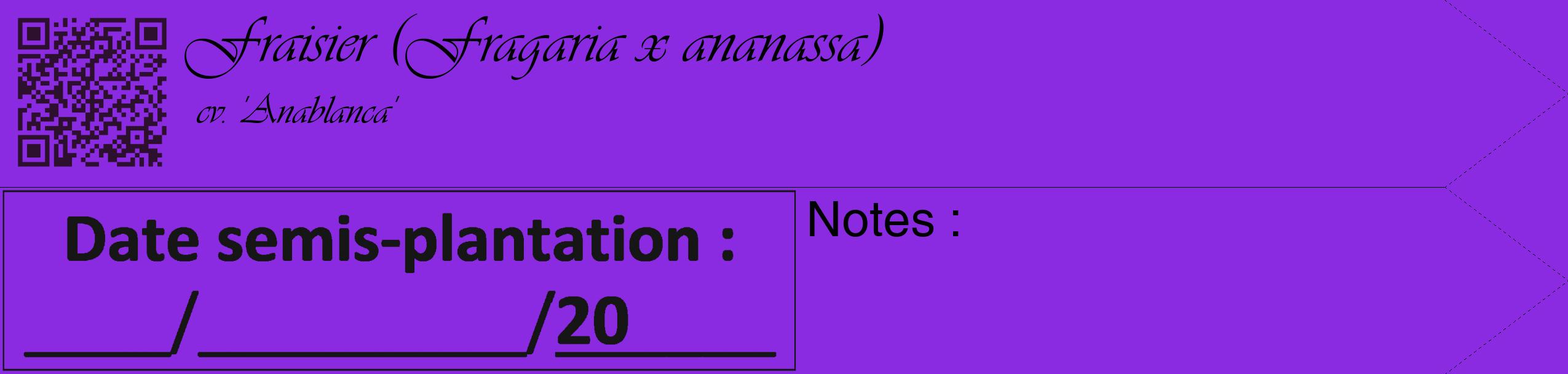 Étiquette de : Fragaria x ananassa cv. 'Anablanca' - format c - style noire49_simple_simpleviv avec qrcode et comestibilité