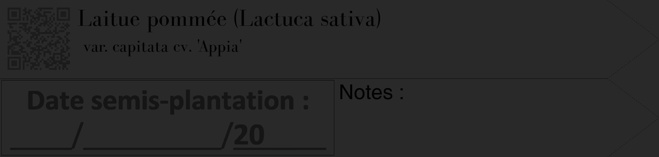 Étiquette de : Lactuca sativa var. capitata cv. 'Appia' - format c - style noire34_simple_simplebod avec qrcode et comestibilité