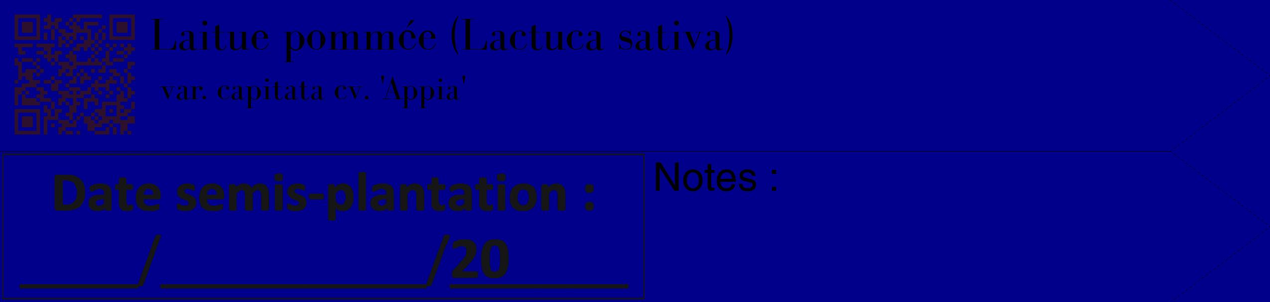 Étiquette de : Lactuca sativa var. capitata cv. 'Appia' - format c - style noire7_simple_simplebod avec qrcode et comestibilité
