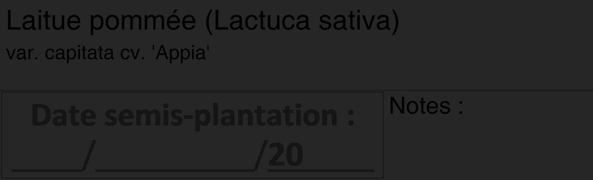 Étiquette de : Lactuca sativa var. capitata cv. 'Appia' - format c - style noire29_basique_basiquehel avec comestibilité