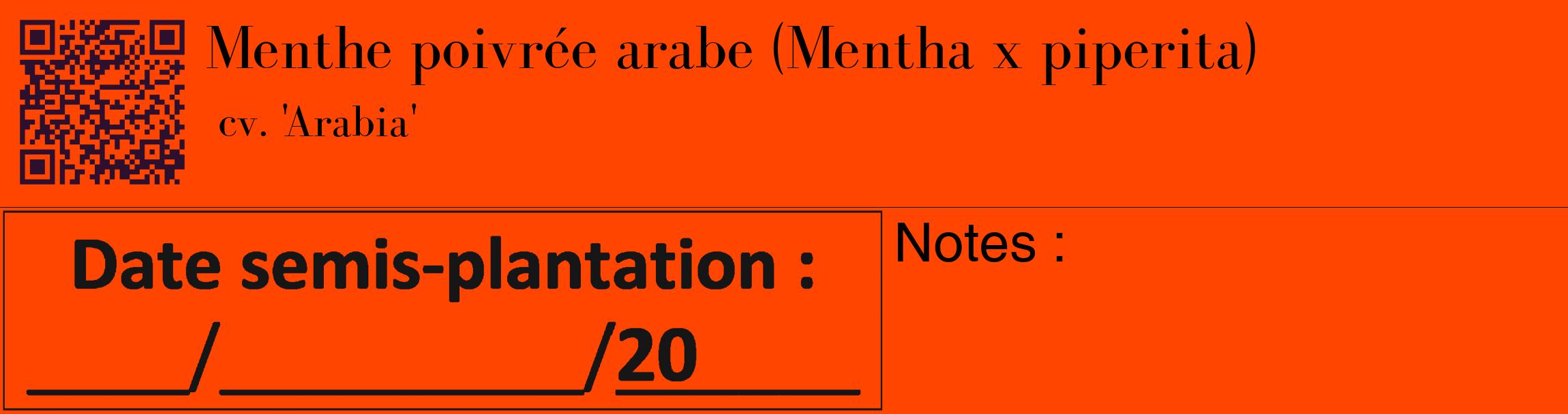 Étiquette de : Mentha x piperita cv. 'Arabia' - format c - style noire26_basique_basiquebod avec qrcode et comestibilité
