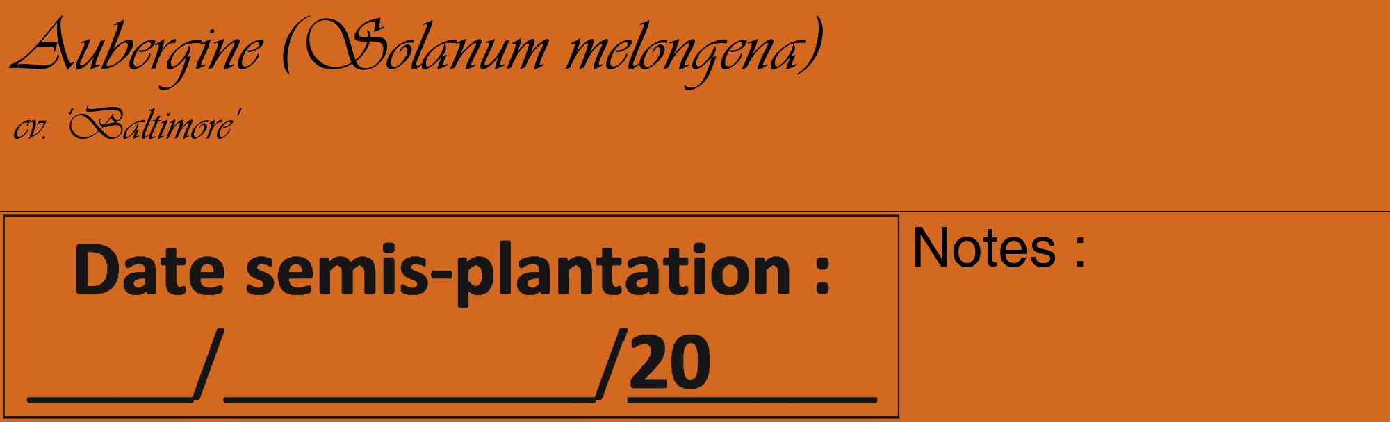 Étiquette de : Solanum melongena cv. 'Baltimore' - format c - style noire31_basique_basiqueviv avec comestibilité