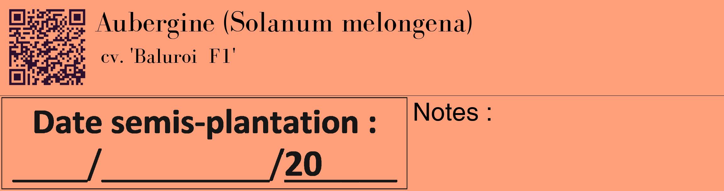 Étiquette de : Solanum melongena cv. 'Baluroi  F1' - format c - style noire39_basique_basiquebod avec qrcode et comestibilité