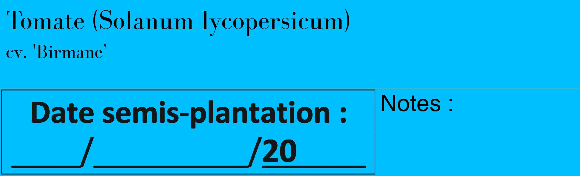 Étiquette de : Solanum lycopersicum cv. 'Birmane' - format c - style noire2_basique_basiquebod avec comestibilité