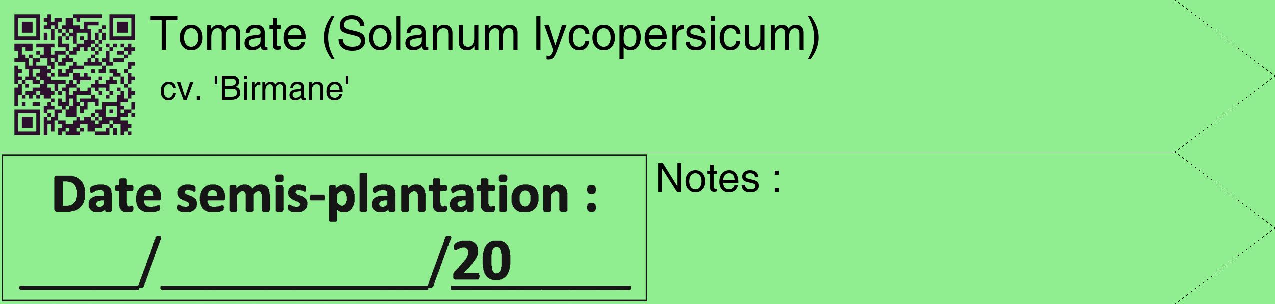 Étiquette de : Solanum lycopersicum cv. 'Birmane' - format c - style noire15_simple_simplehel avec qrcode et comestibilité